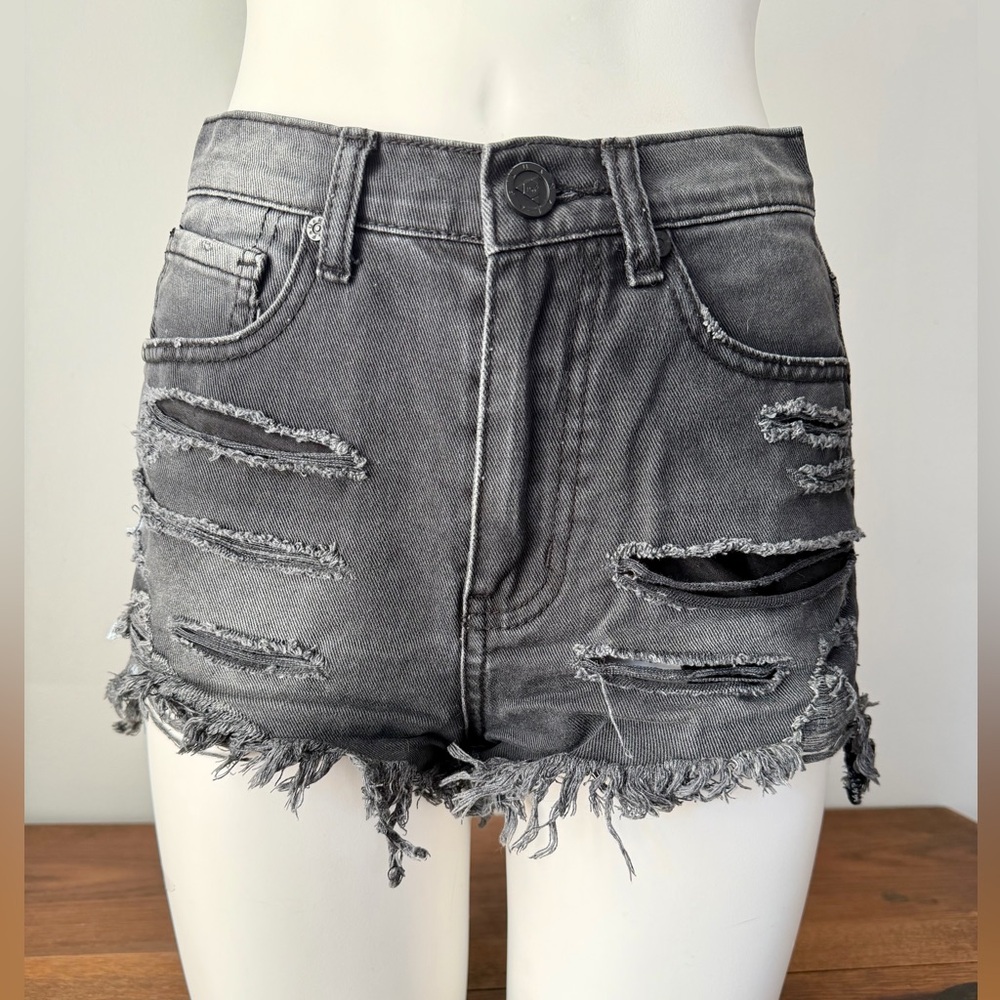 UNIF Charcoal Distressed Jean Shorts